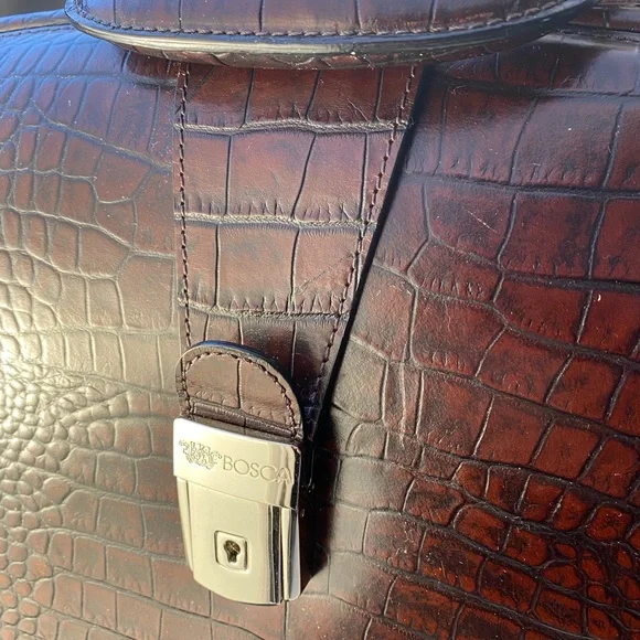 Bosca Dark Brown Crocodile Embossed Briefcase - Picture 3 of 8